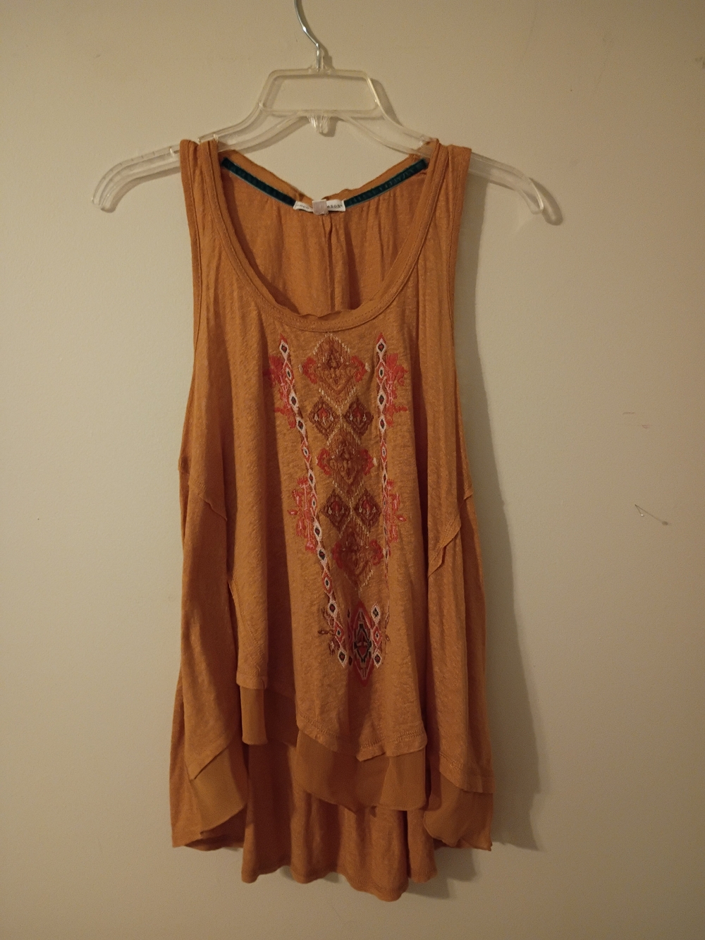 Mustard Embroidered Layered Tank Top